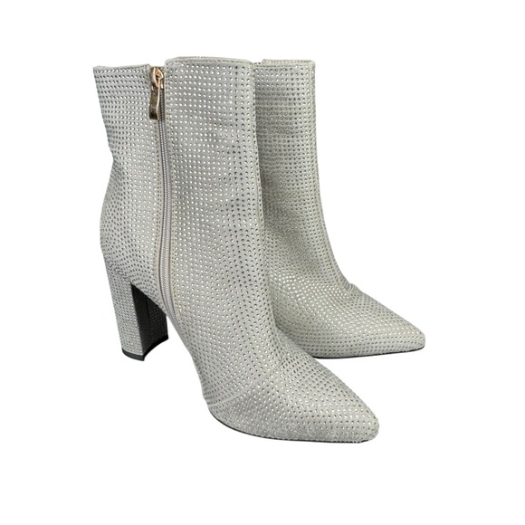 Rhinestone Heeled‎ Ankle Boots Pointed Toe Women's Size 10 Silver Gold Zipper - Picture 4 of 15